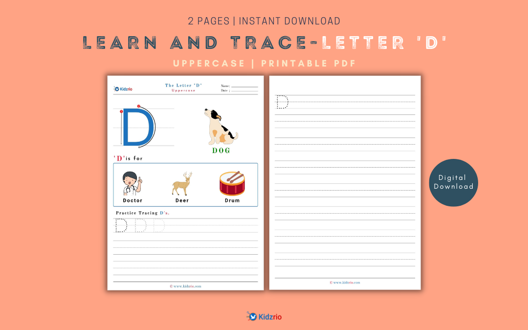 Learn and Trace Letter D (Uppercase)