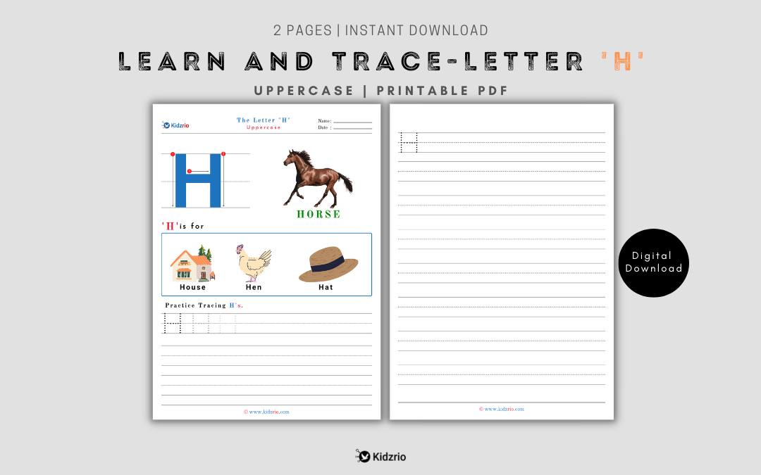 The Alphabets - Learn and Trace Letter H (Uppercase)