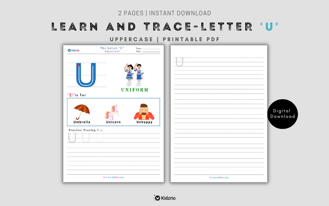 The Alphabets - Learn and Trace Letter U (Uppercase)