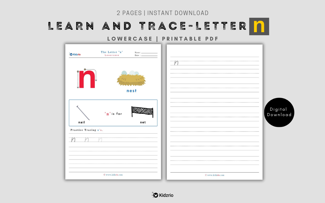 The Alphabets - Learn and Trace Letter n (Lowercase)