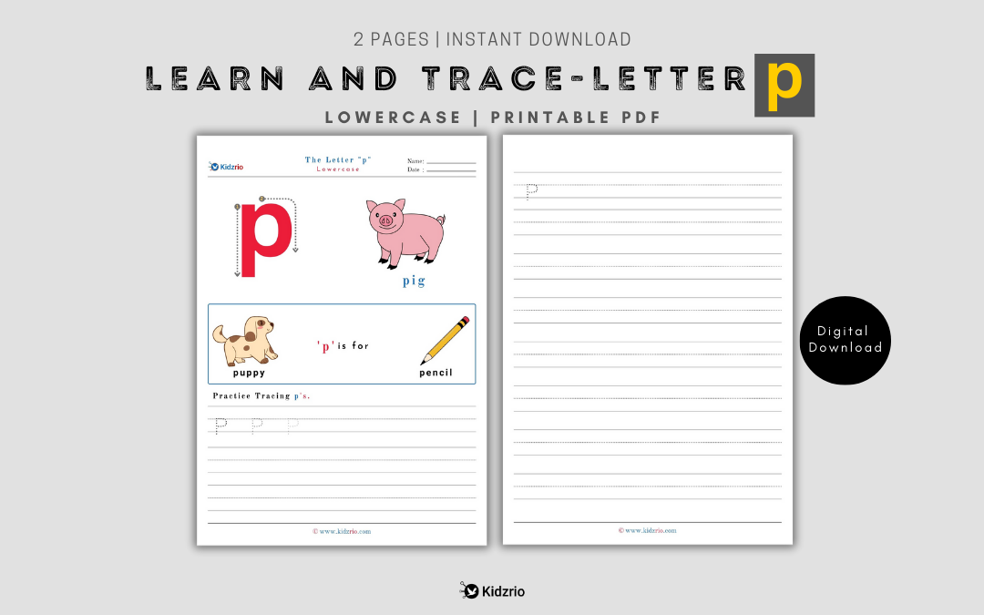 The Alphabets - Learn and Trace Letter p (Lowercase)