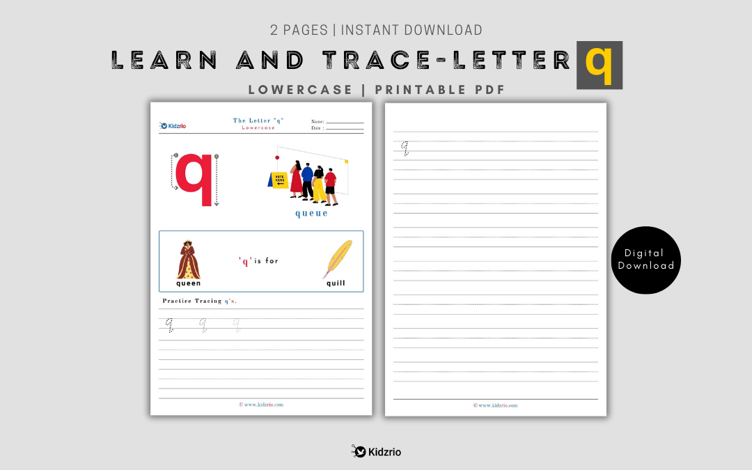The Alphabets - Learn and Trace Letter q (Lowercase)