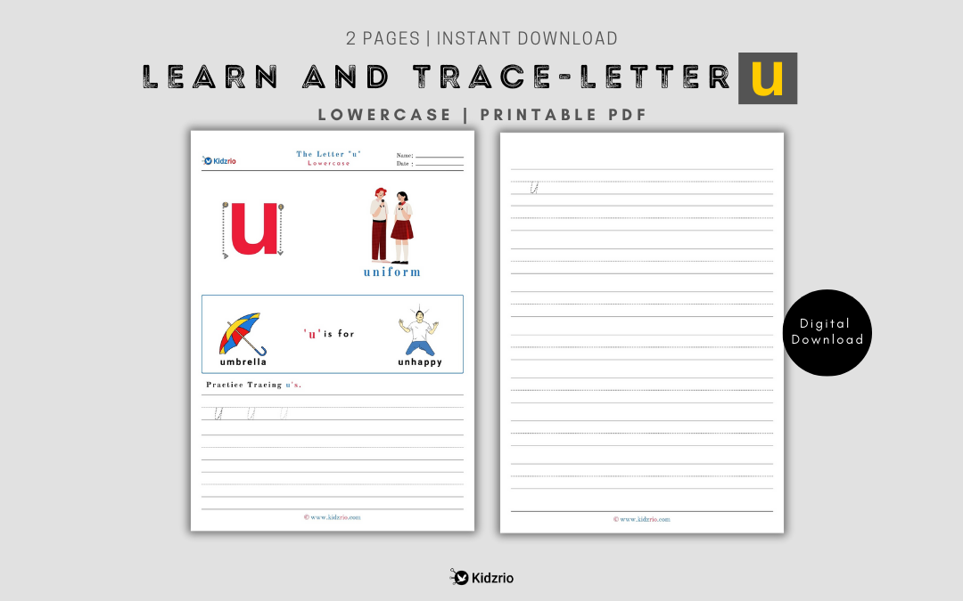 The Alphabets - Learn and Trace Letter u (Lowercase)